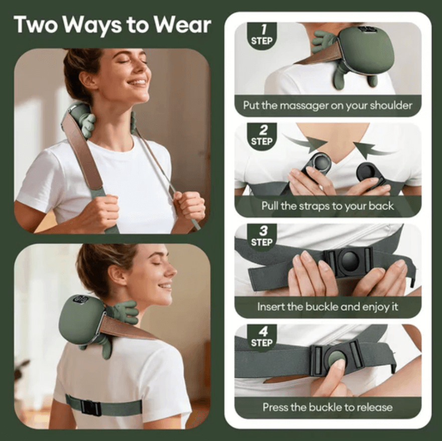 Wearable Neck & Shoulder Massager with Heat – Cordless Kneading Comfort Design
