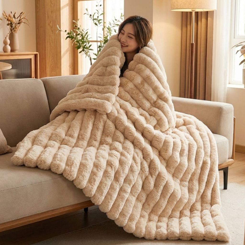Thick Flannel Fleece Blanket – Soft Plush Sofa and Bed Blanket for All-Season Comfort