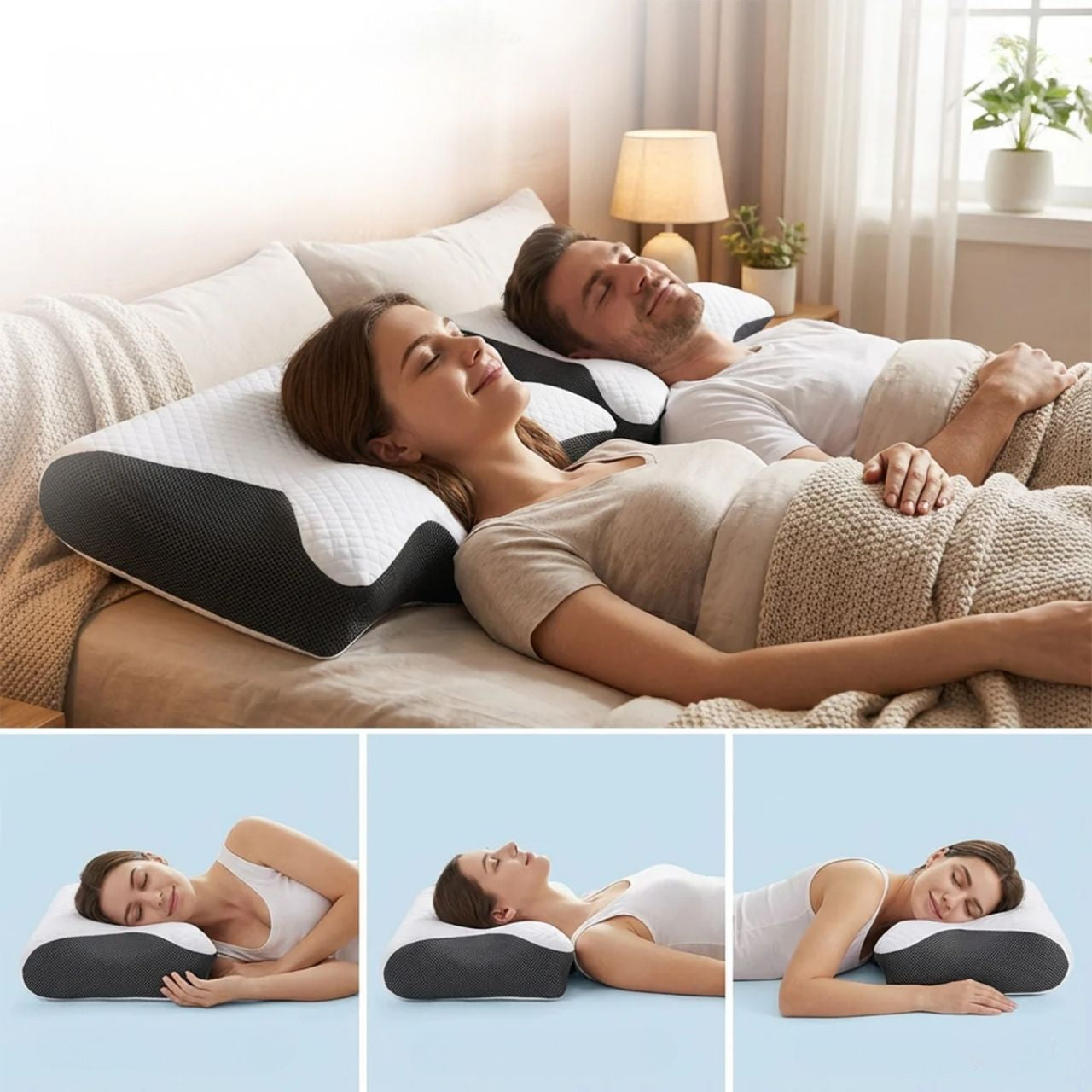 Cervical Posture Pillow – Contoured Memory Foam Pillow for Back or Side Sleepers