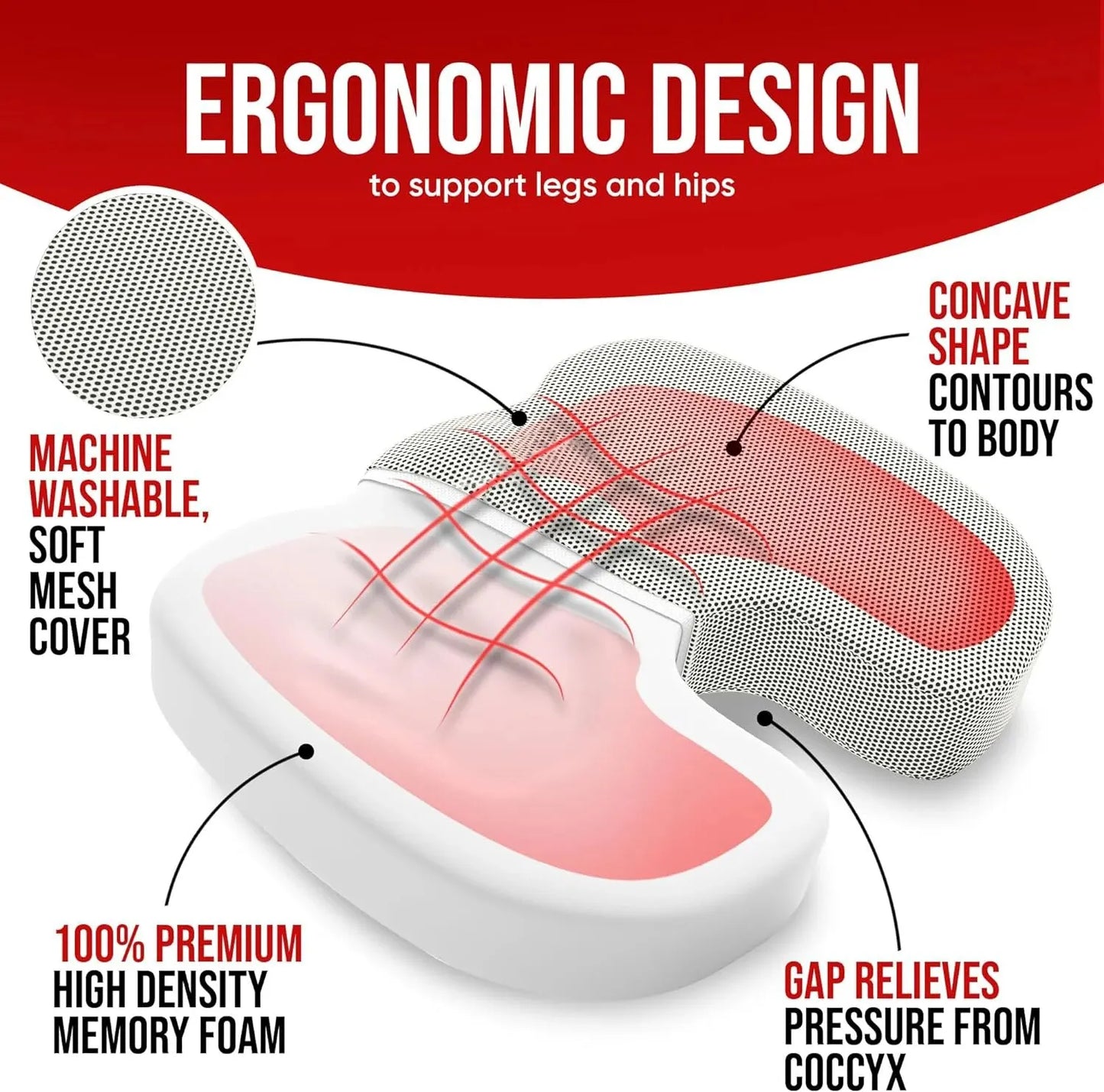 Ergonomic Memory Foam Seat Cushion for Office Chair – Comfort Cushion for Long Sitting