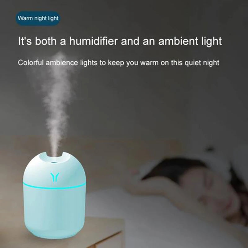 Mini USB Air Humidifier with Night Light – Quiet Desktop Humidifier for Bedroom, Office and Car