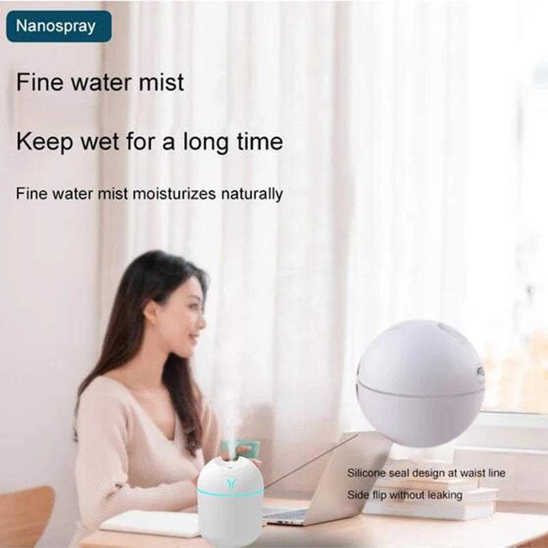 Mini USB Air Humidifier with Night Light – Quiet Desktop Humidifier for Bedroom, Office and Car