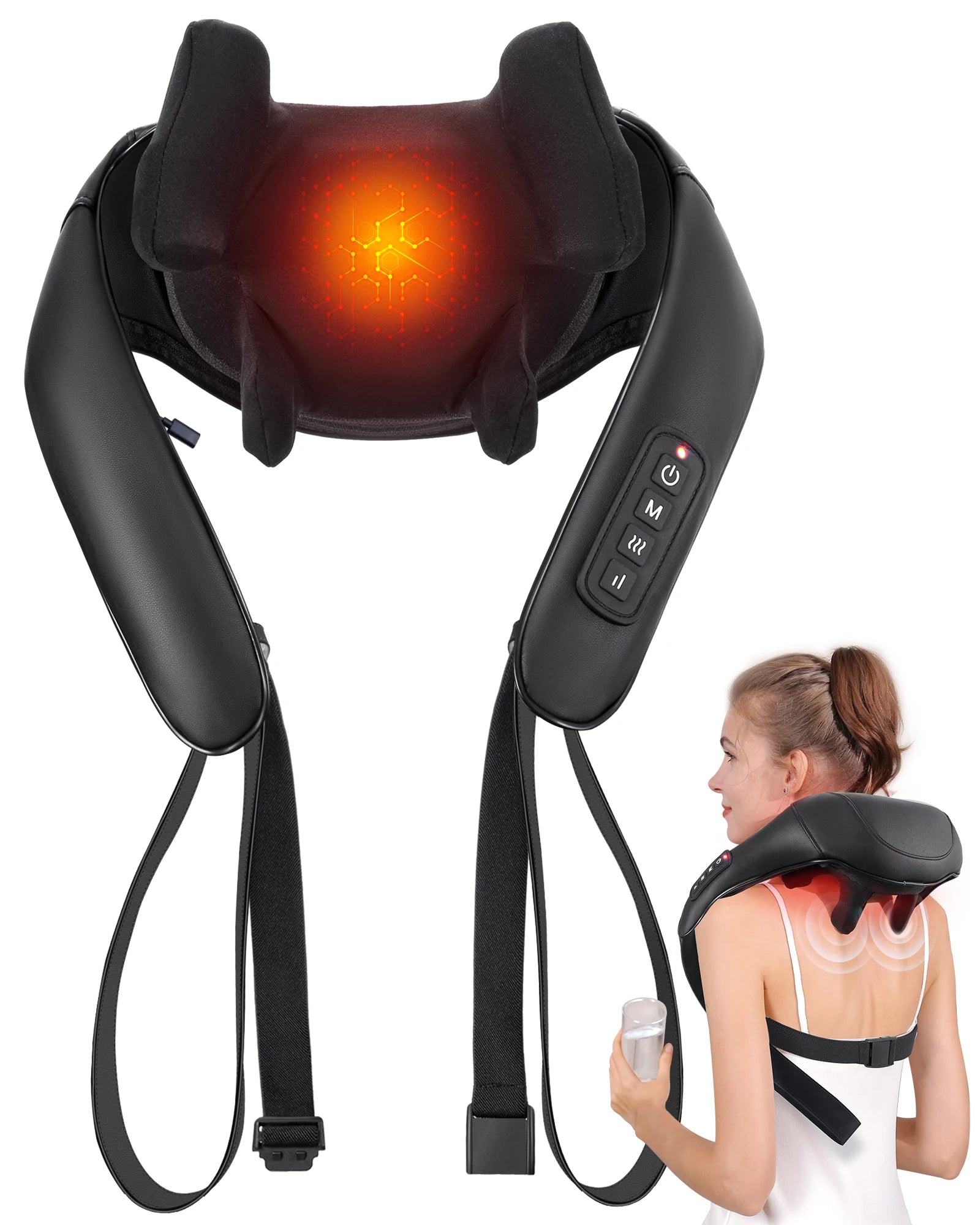Cordless Shiatsu Neck & Shoulder Massager with Heat – Hands-Free 6D Kneading