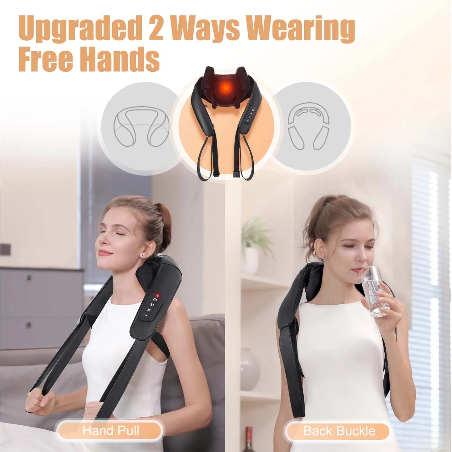 Cordless Shiatsu Neck & Shoulder Massager with Heat – Hands-Free 6D Kneading